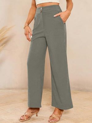 Basic Corduroy Double Buttons Stretch Leisure Straight-leg Trousers