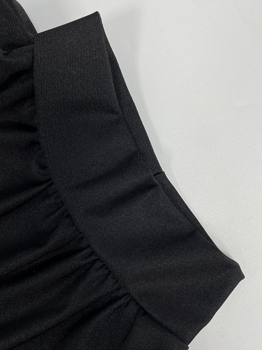 【SHIP AS USUAL】High Neck Bow Long Sleeve Pleated Hip-hugging Mini&Short Dresses