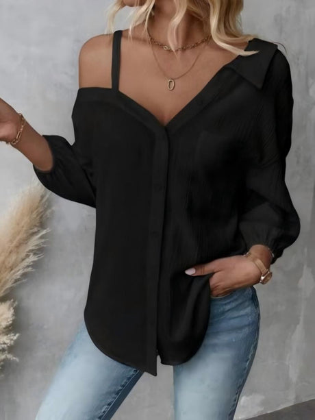 Loose-fitting Casual Button-down Off-shoulder Long-sleeved Shirt
