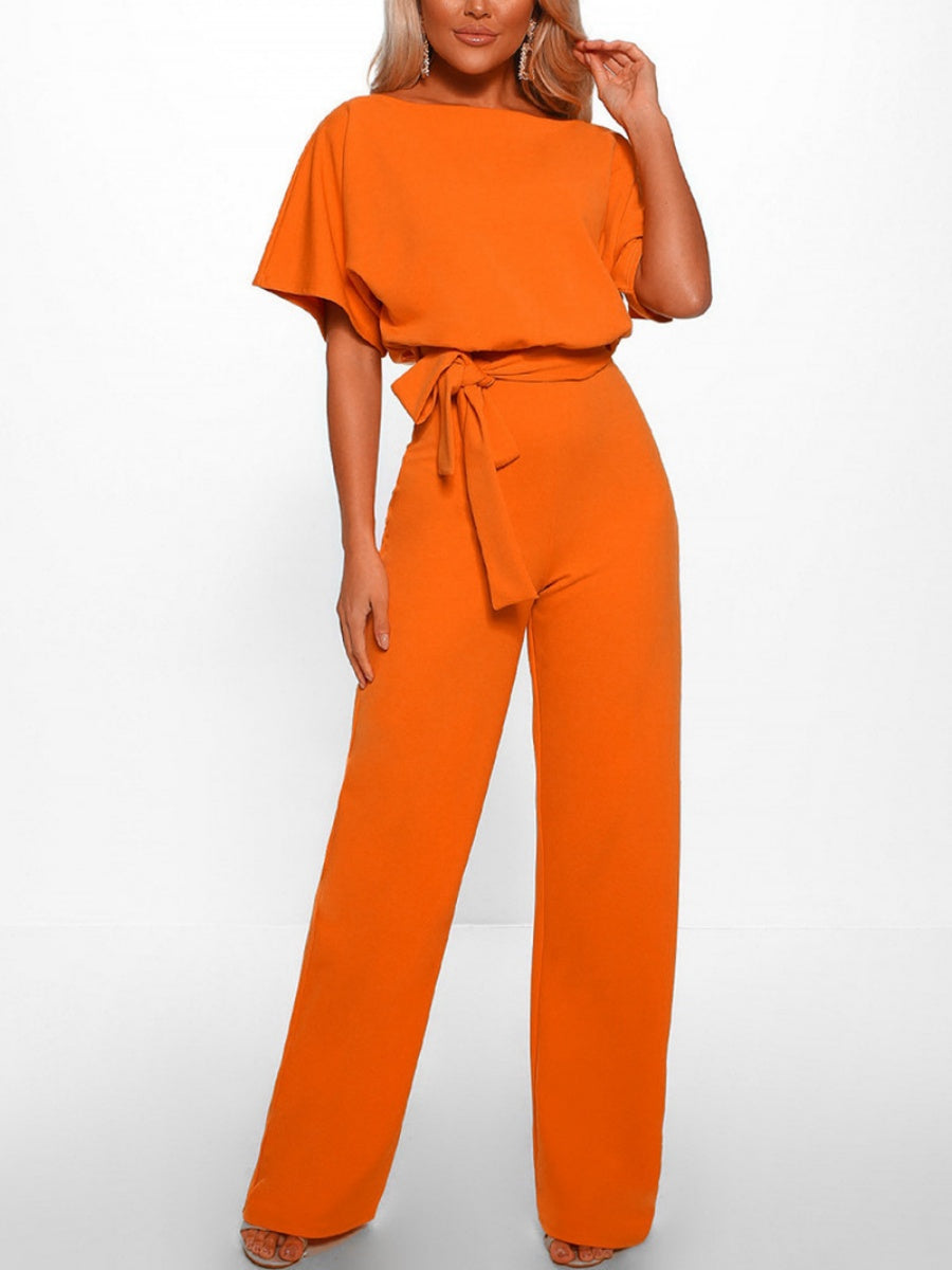 Summer Button-up Tie-front Short-sleeved Jumpsuit