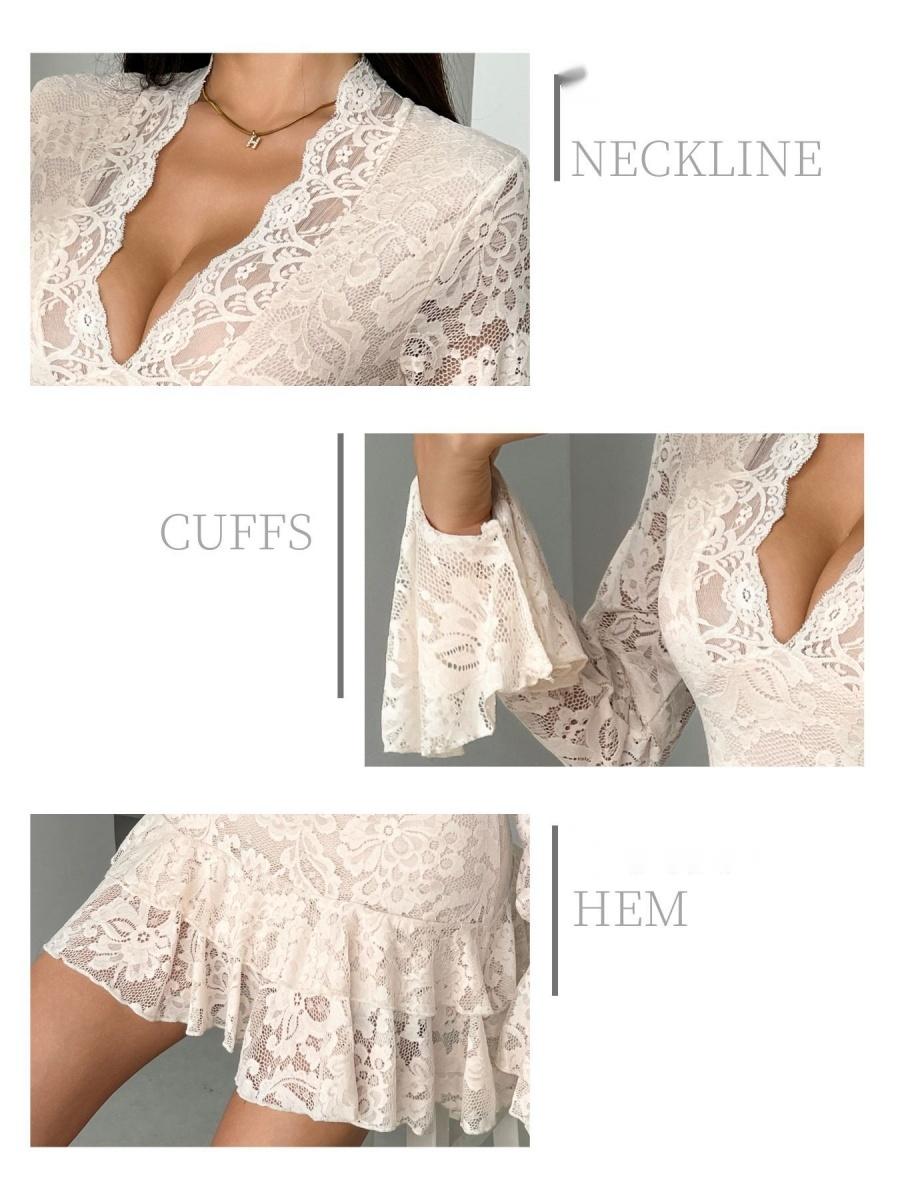 Robes courtes et mini en dentelle à col en V et volants