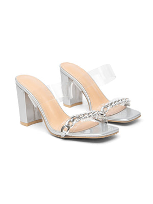 Women's High-heeled Sandals With Metal Chain