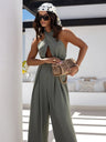 Halter Cross Wide Leg Zipper Jumpsuits