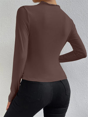 Solid Color Slim Fit Base Layer Versatile Pleated Long-sleeved T-shirt