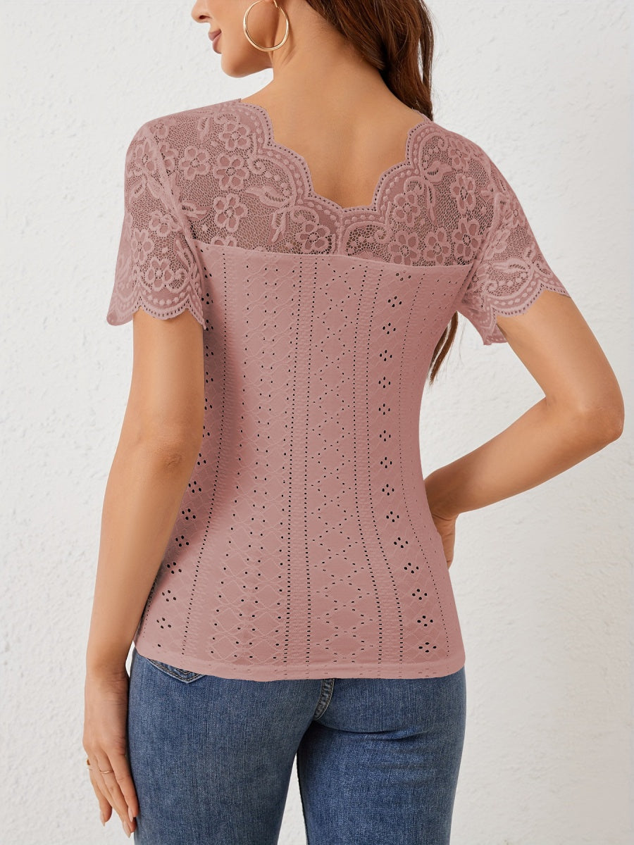 Lace T-shirts V-neck Sheer Tops