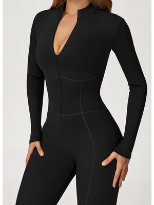 Long-sleeved Stand Collar Fleece Keep Warm High Elasticity Waist Slimming And Shaping Yoga Fitness Outdoor Jumpsuits/pants