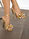Sweet Color-blocked Polka Dot Bow High-heeled Sandals