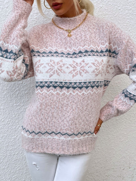 Christmas Half Turtleneck Snowflake Contrasting Colors Sweaters