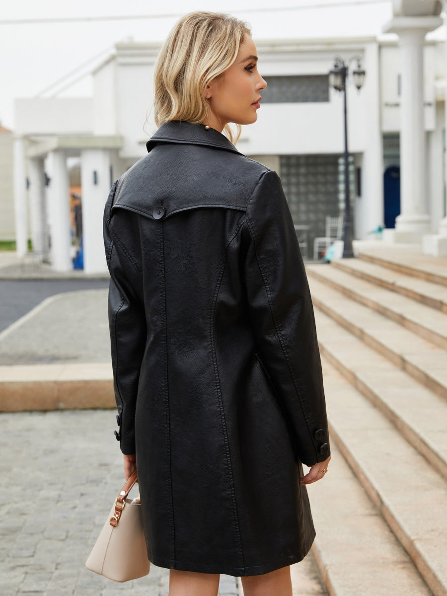 Mid-length Pocket Single-breasted Lapel Leather Jacket