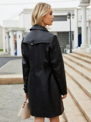 Mid-length Pocket Single-breasted Lapel Leather Jacket