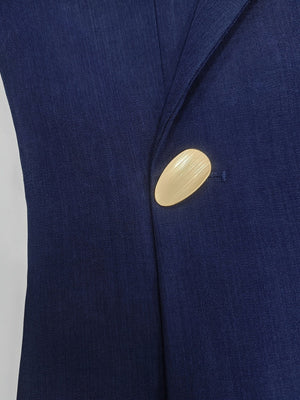 Blue Slanted Placket Design Blazers Straight-leg Pants 2-piece Sets