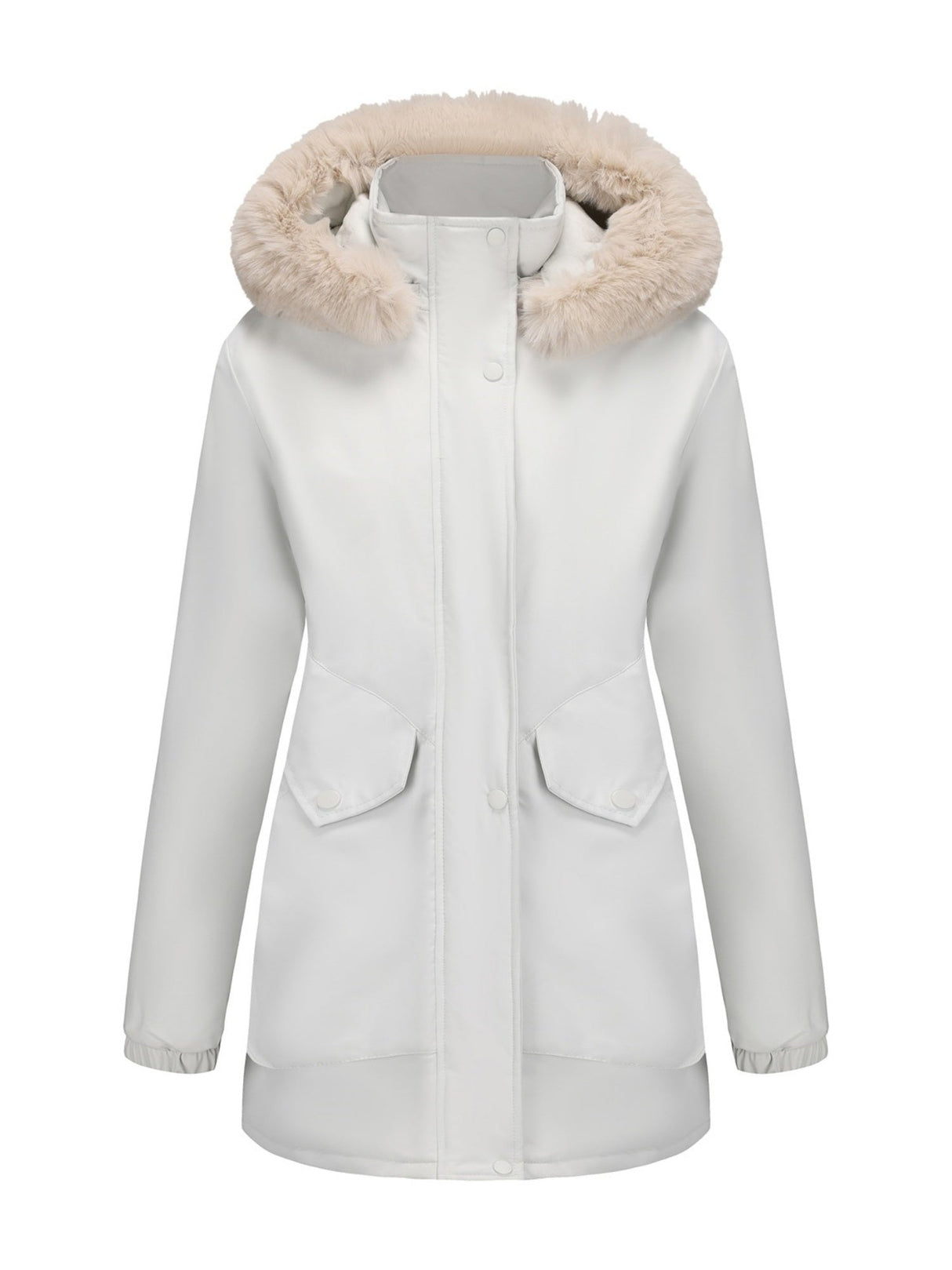 With Fur Collar Hooded For Warmth Drawstring Pocket Down Jacket