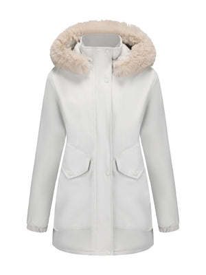 With Fur Collar Hooded For Warmth Drawstring Pocket Down Jacket