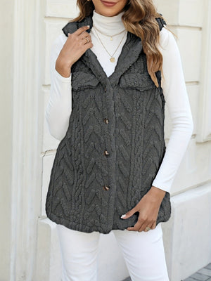 Three-dimensional Geometric Pattern Warm And Fashionable Plush Hooded Cardigan Mid-length Vest