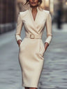 Temperament Waist Hip-hugging Long Sleeve Workplace Midi Dresses