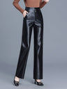 High Waist Slimming PU Leather Straight Pants