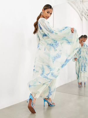 Printed Chiffon Drawstring Maxi Dresses