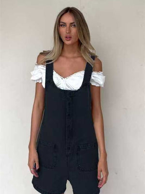 Straight-leg Denim Overalls Shorts