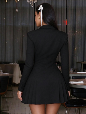 Sexy Deep V-neck Fitted Pleated Suit Dress For A Sophisticated Career Woman