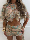 Embroidered Sequined Floral Party Two-piece Set