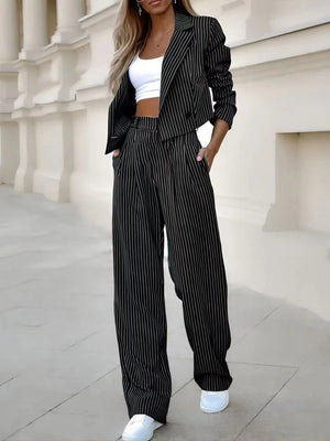 Striped Short Lapel Straight-leg Suit Trousers 2-piece Sets