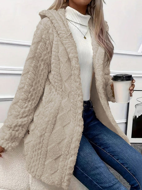 Hooded Solid Color Cardigan Button Long Sleeve Casual 3D Pattern Jackets