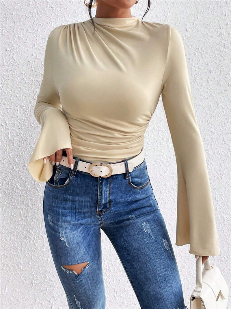 Design-forward Flared Sleeve Stand Collar Slim Fit T-shirt