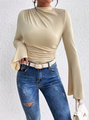 Design-forward Flared Sleeve Stand Collar Slim Fit T-shirt