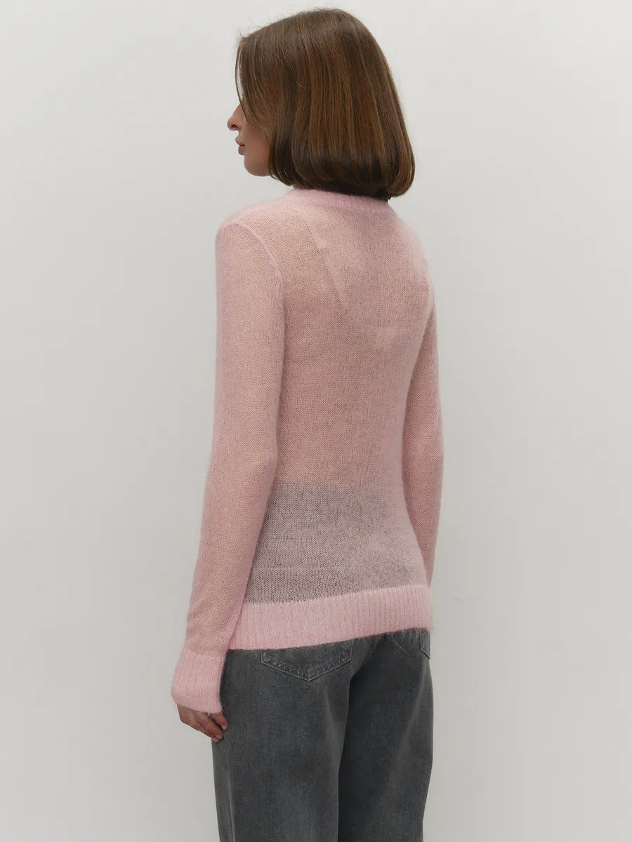 Mohair Crew Neck Pullover Sweater, Semi-sheer Base Layer Sweater