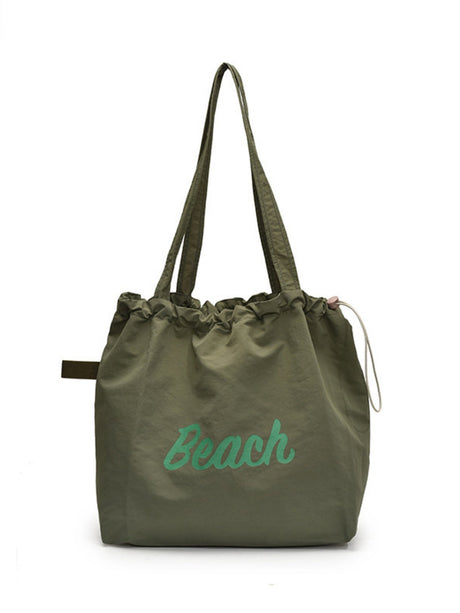 Letter Print Large Capacity Lightweight Drawstring Shoulder Bag