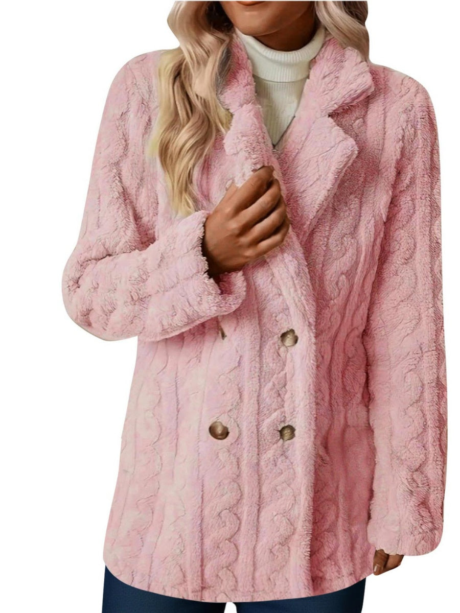 Twist Pattern Geometric Patterns Warm Blazer Collar Double-breasted Mid-length Jacket