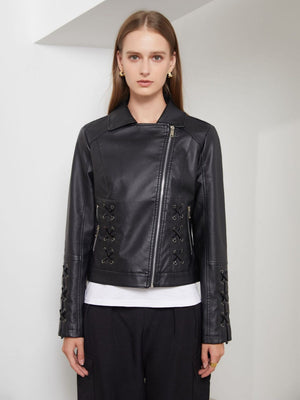 Weaving Bandage Leisure Leather Jacket