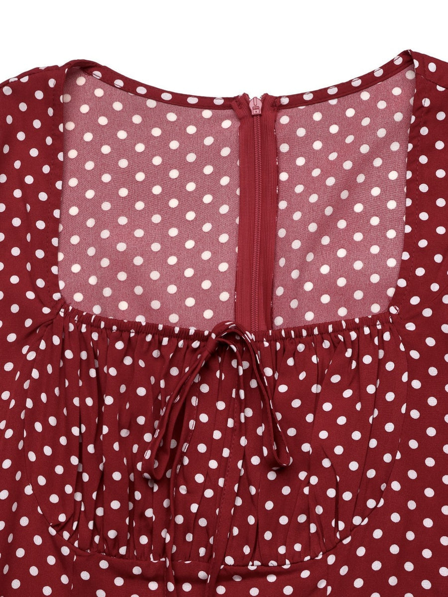 Lace-up Zipper, Polka Dots Polka Dots Maxi Dresses