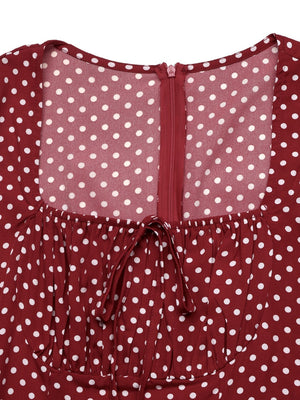 Lace-up Zipper, Polka Dots Polka Dots Maxi Dresses