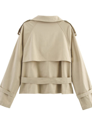 Belt Turtleneck Khaki Slim Fit Short Trench Coats
