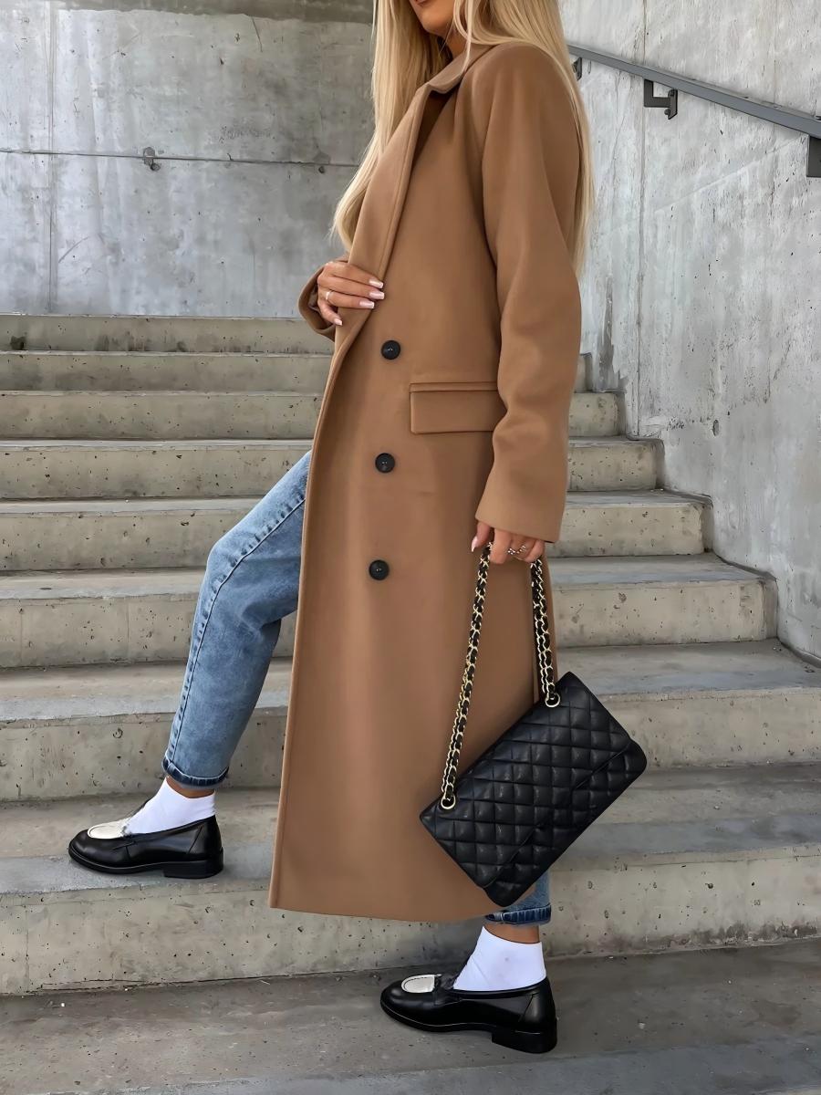 【EXPÉDITION NORMALE】Manteau en laine simple à manches longues et col à revers.