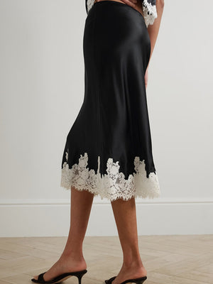 Lace Stitching Satin Camisoles Skirt 2-piece Sets