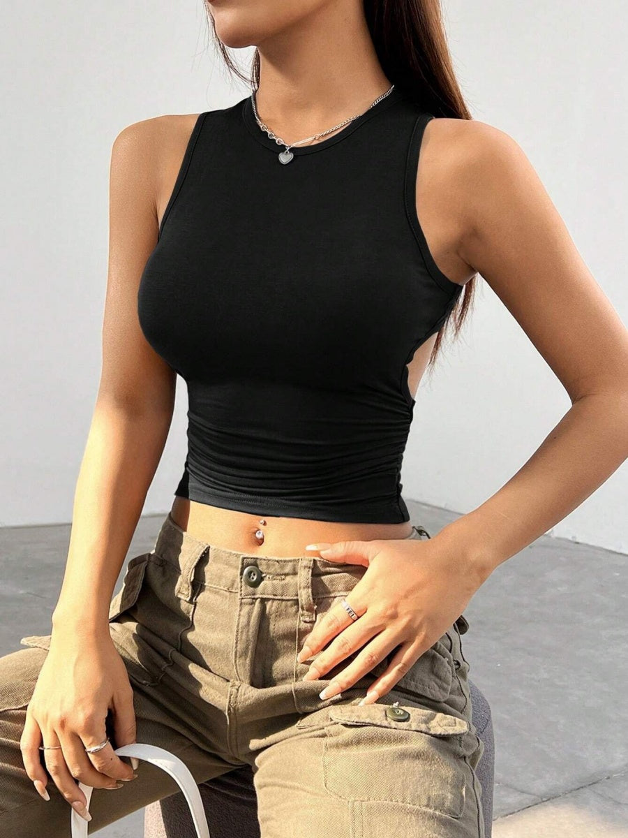 Tight-fitting Short Sleeveless Cutout Backless Tank Top