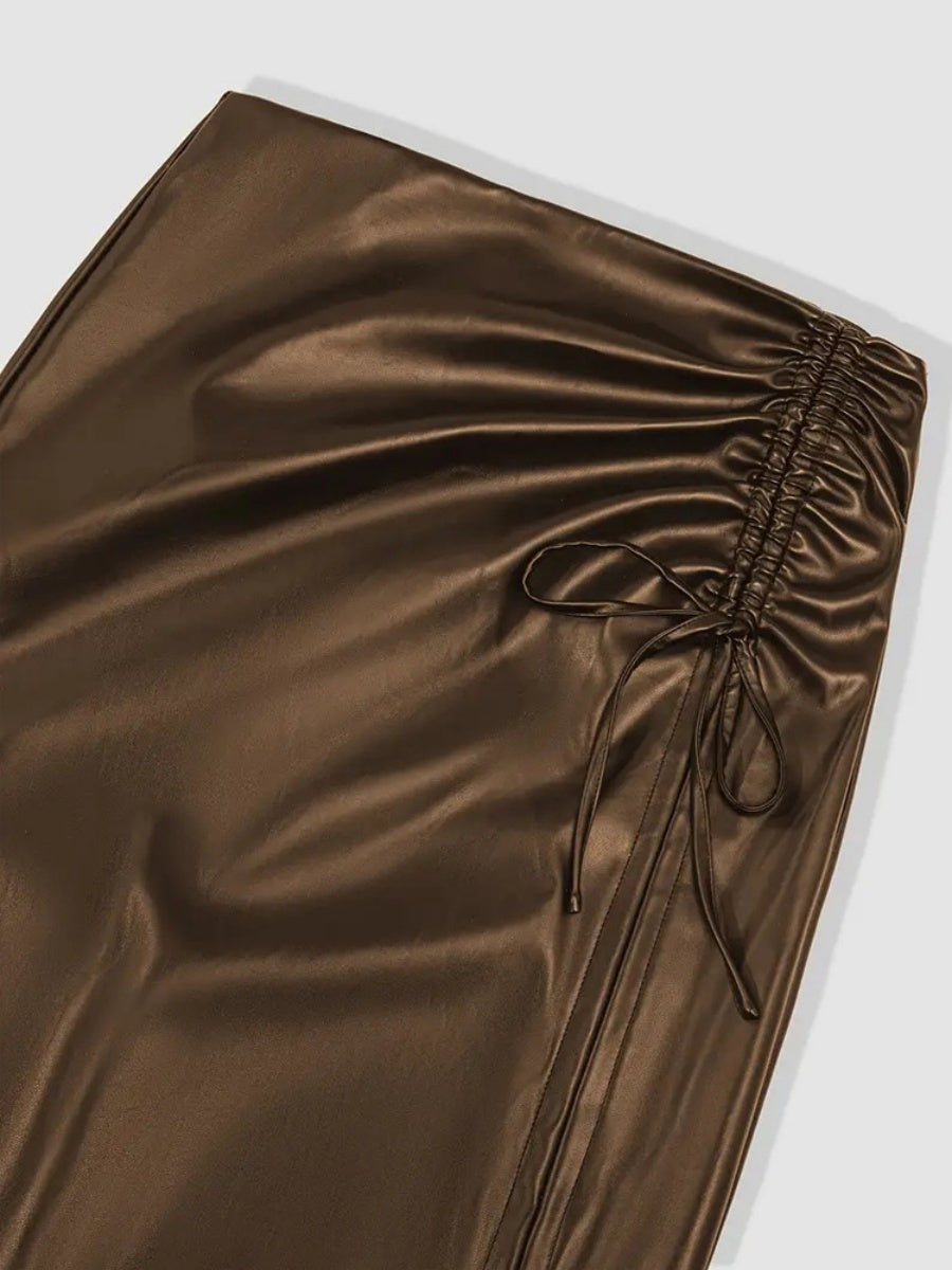 Sexy Slit PU Leather Skirt Pleats Skirts