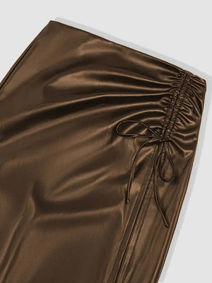 Sexy Slit PU Leather Skirt Pleats Skirts