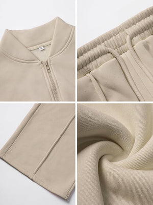 Sporty Style Long-sleeved Jacket Solid Color Trousers Two-piece Set