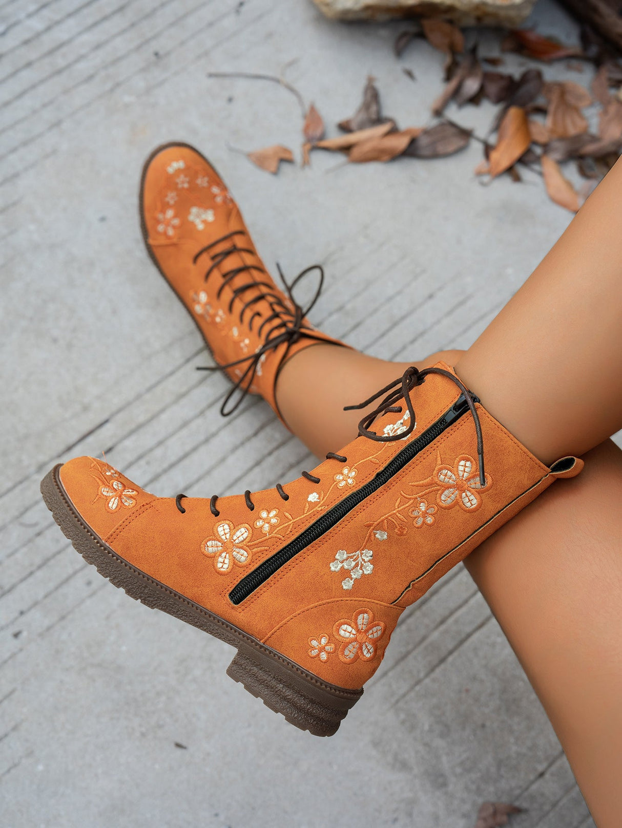 Floral Print Embroidered Women's Martin Boots