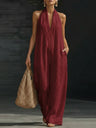 Simple Solid Color V-neck Sleeveless Jumpsuit