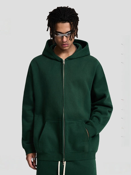 Plush Sports Loose Solid Color Zipper Hooded Sweatshirts&Hoodies Set