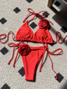 Solid Color Rose Drawstring Two-piece Swimsuit Bikini