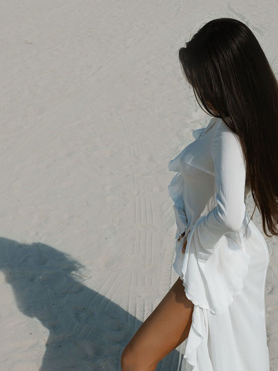 Long-sleeved Ruffled Cardigan Beachwear