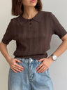 Hollow Crochet Lapel Short Sleeve Knitwear T-shirts