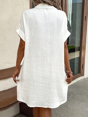 Simple V-neck Button-down Short Dress