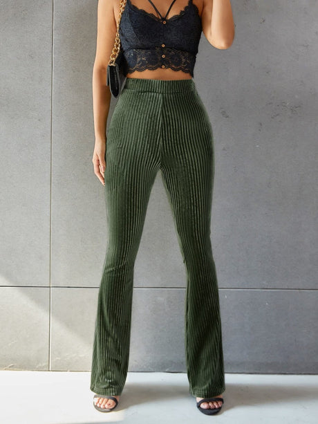 High-waisted Flared Pants Velvet Piping Bell-bottoms Sports Everyday Trousers