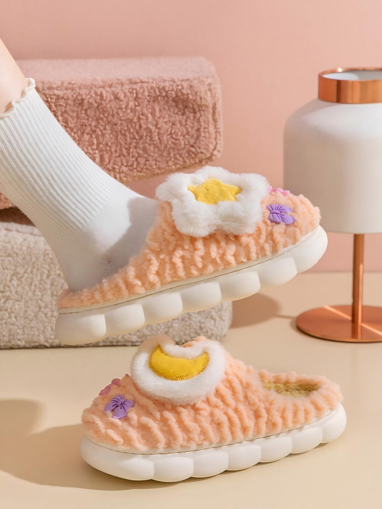 Colorblock Floral Slippers